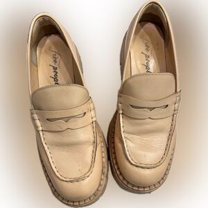 Free People Cream Leather Penny Loafers